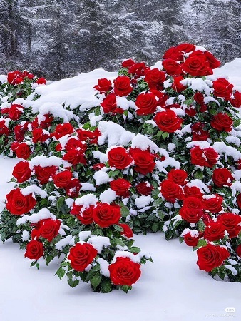 雪と赤バラ
